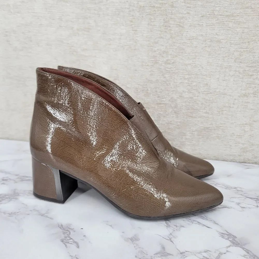 Hispanitas Taupe Brown Shiny Patent Leather Ankle Boots